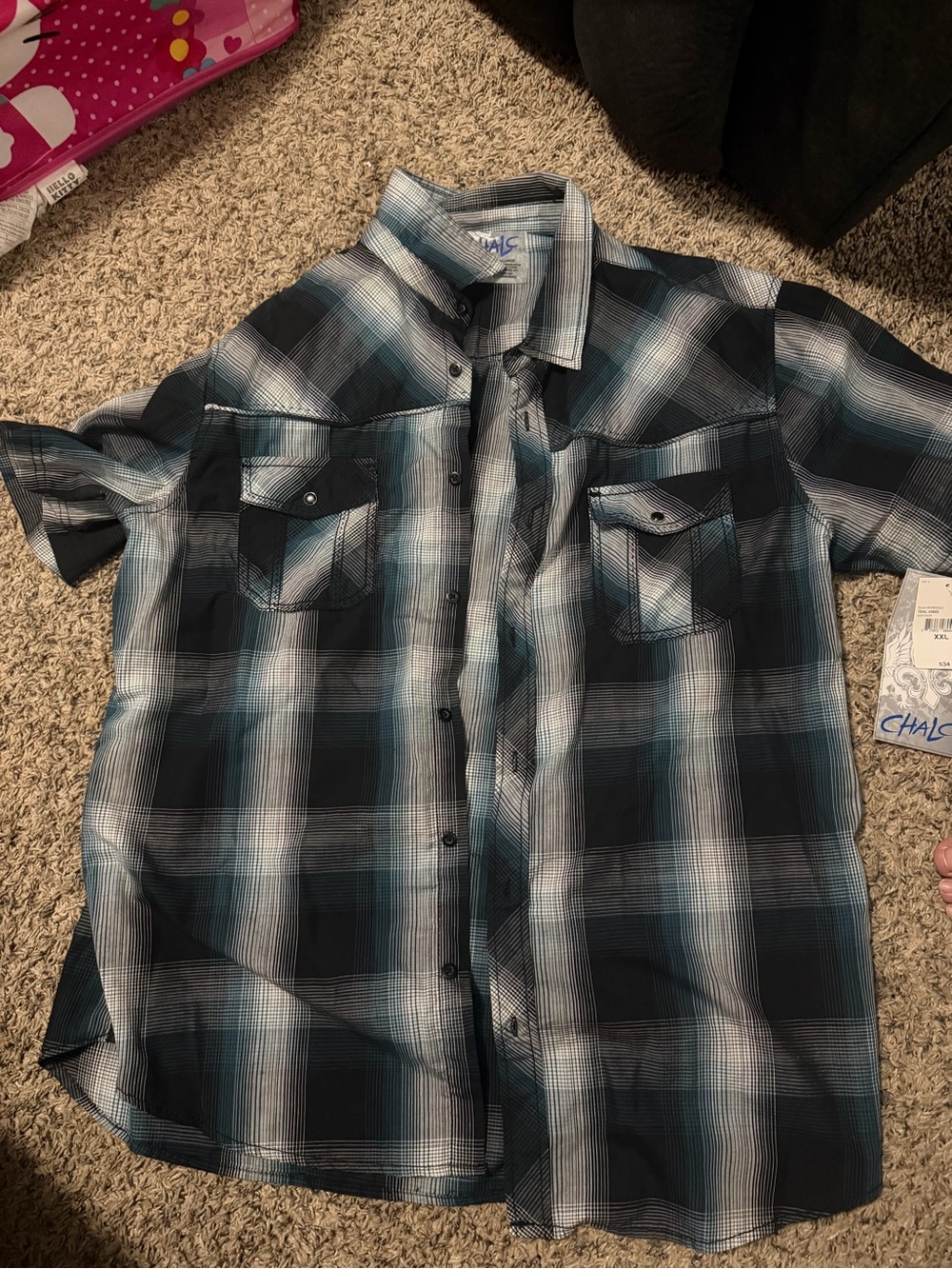 Men's Blue Plaid Short Sleeve Button-Up Shirt